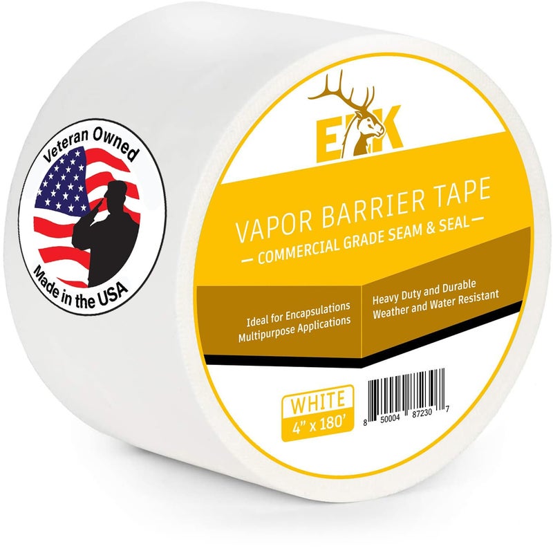 ELK Vapor Barrier Tape - 4” x 180ft - PE 7mm Polyethylene Seam Tape - Moisture Barrier Seam & Seal for Crawlspace Encapsulations or Waterproof Marine Tape - White - Image 1